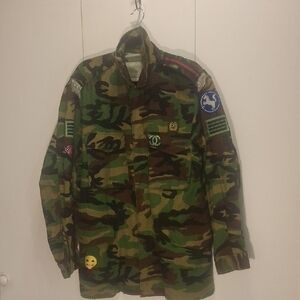 Upcycle Camouflage Military Style Jacket with Patches